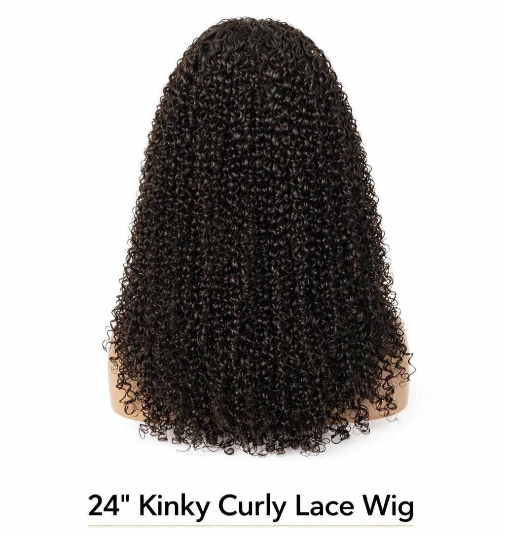 24in Kinky Curly Lace Front Wig – Curly Texture, Black Hair Color Shade