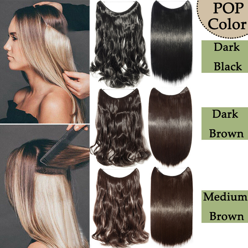 US Hidden Wire in Natural Hair Extensions Softs Band As Human Curly Straight Mix