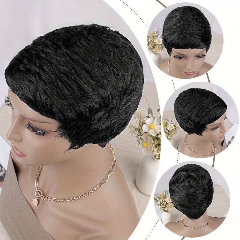 African American Short Synthetic Wig Rose Net Full Head Wig for Daily Wear