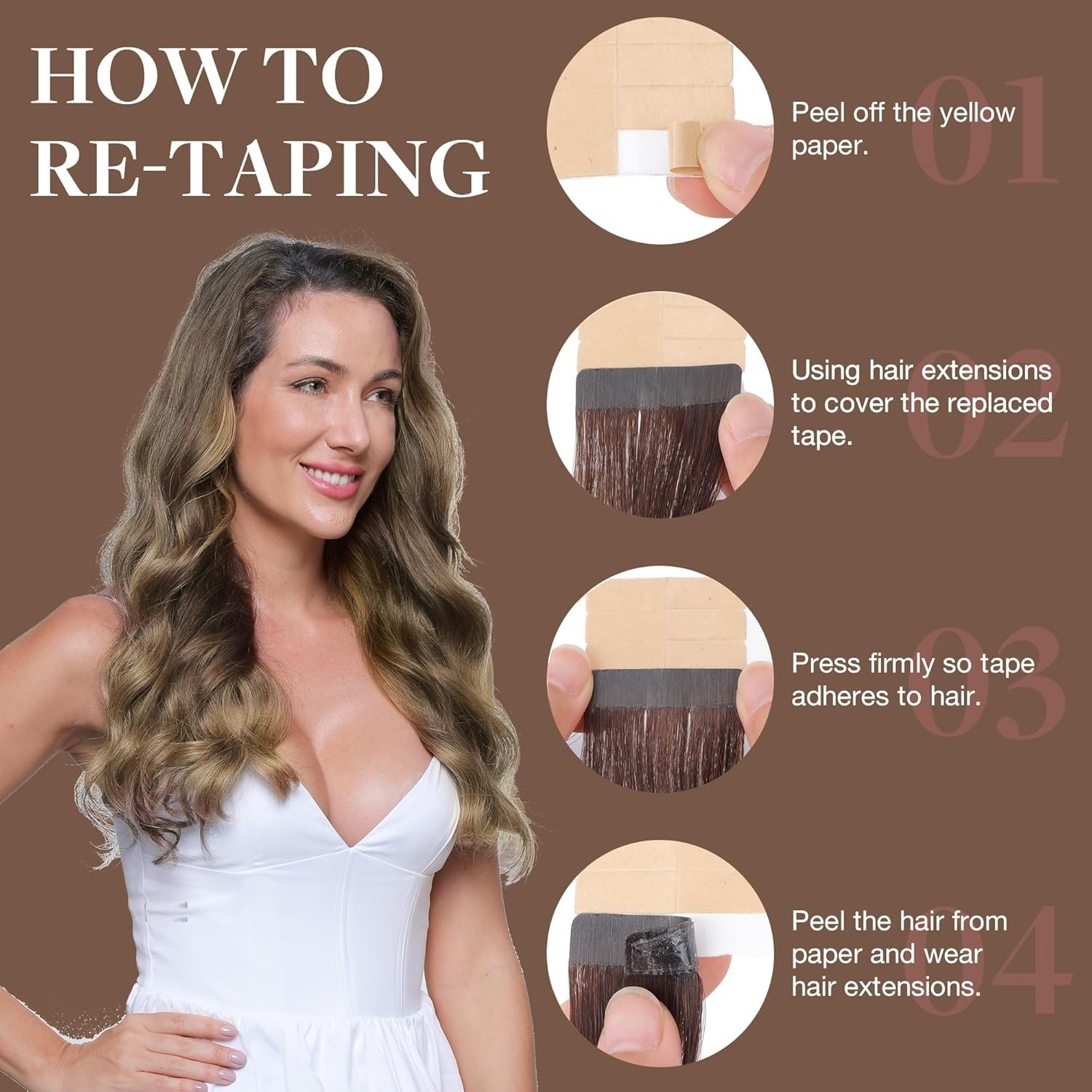 Human Hair Tape In Extensions 20in Balayage Brown to Blonde Thick Ends Full L…