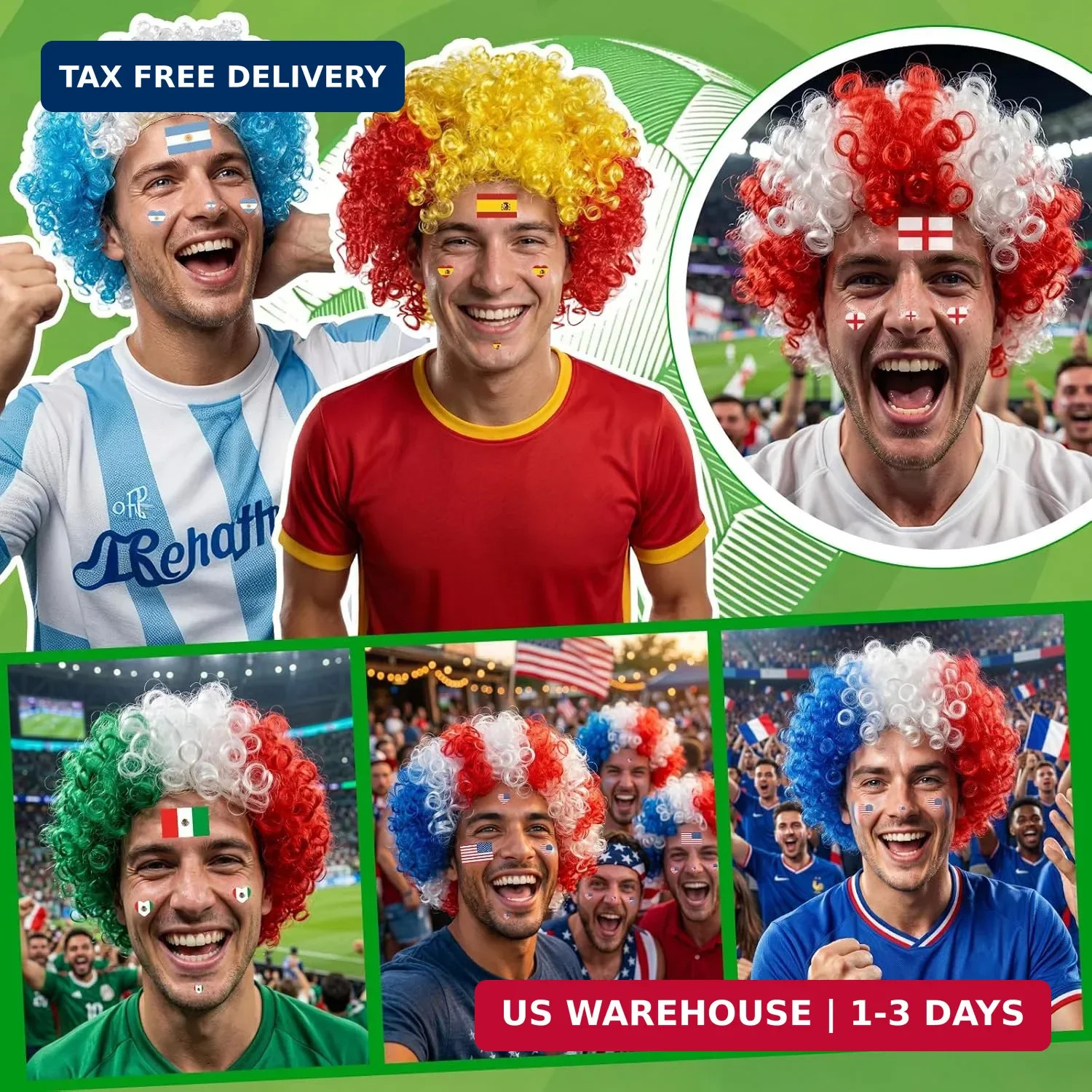 MEEZY American Flag Colored Afro Wig for Men Women 2026 World Soccer Championshi
