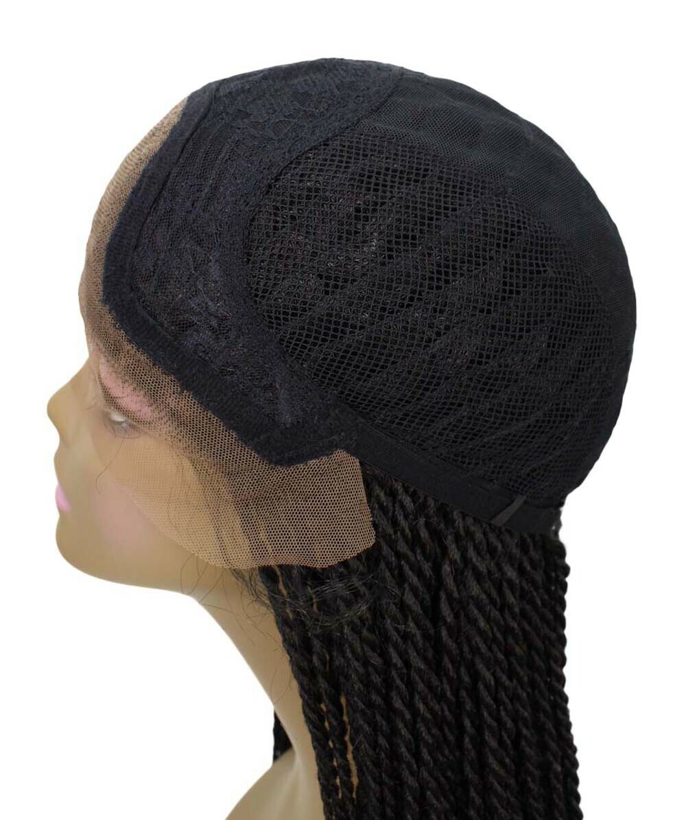 LUXLUXE Nikkita Straight 25″ Long 4X4 Hand-Tied Lace Braided Wig, Natural Black