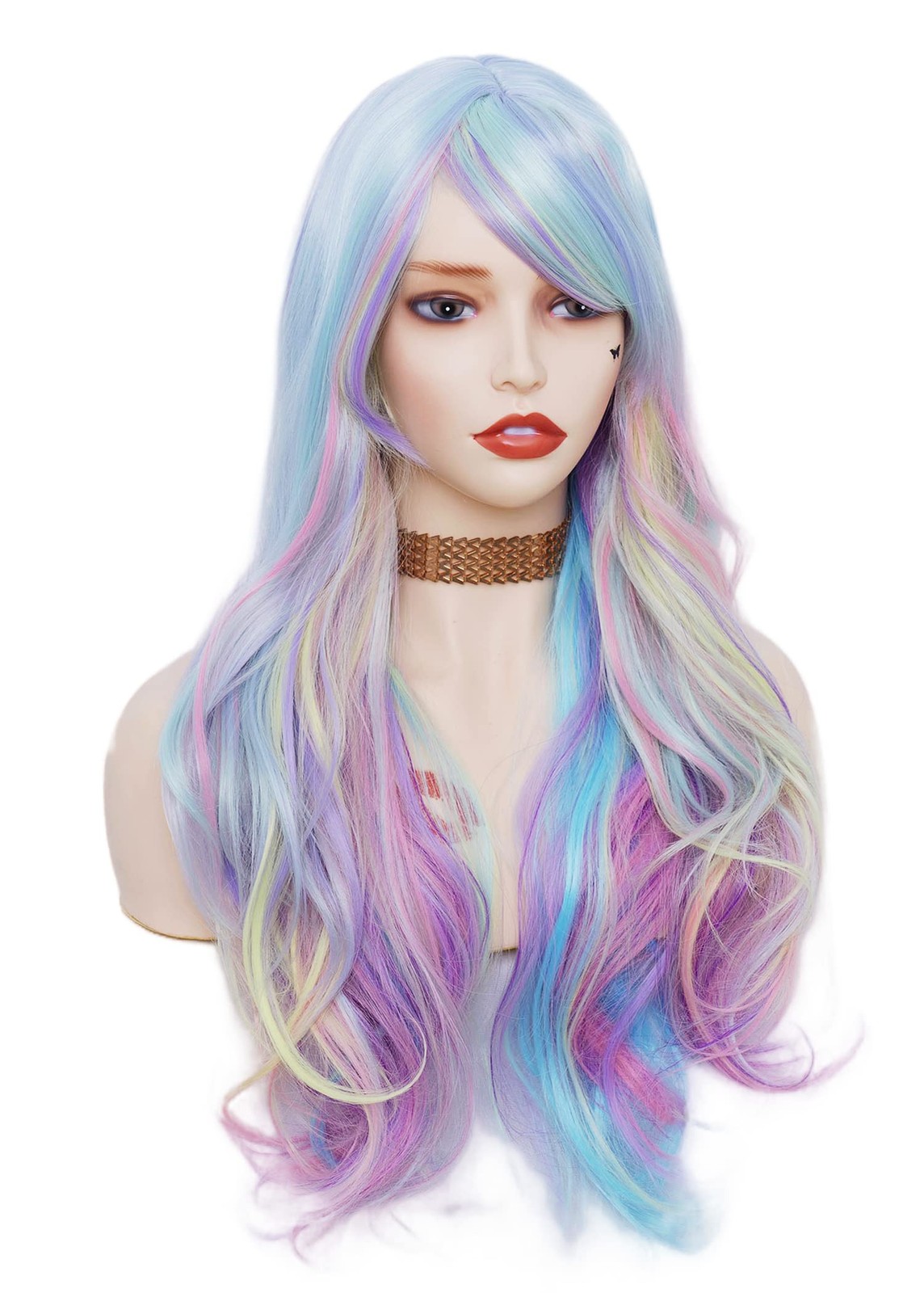 Rainbow Colorful Wigs for Women 26 Inches Long Wavy Fashion Synthetic Full He…