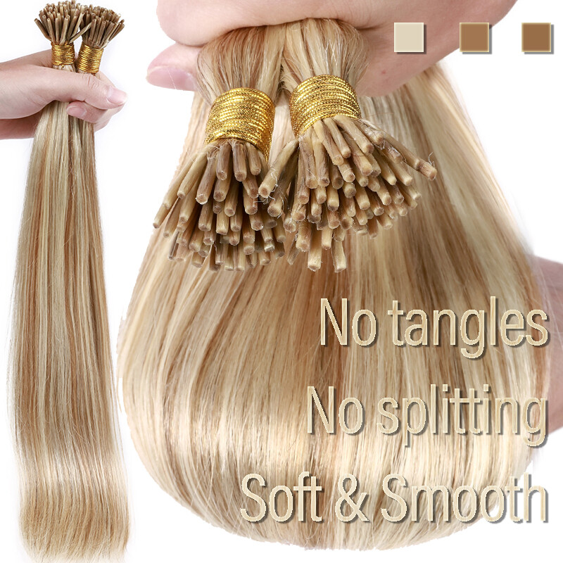 Stick I Tip Russian Hair Extensions Real Remy Human Hair 50/100Strands Long 24″