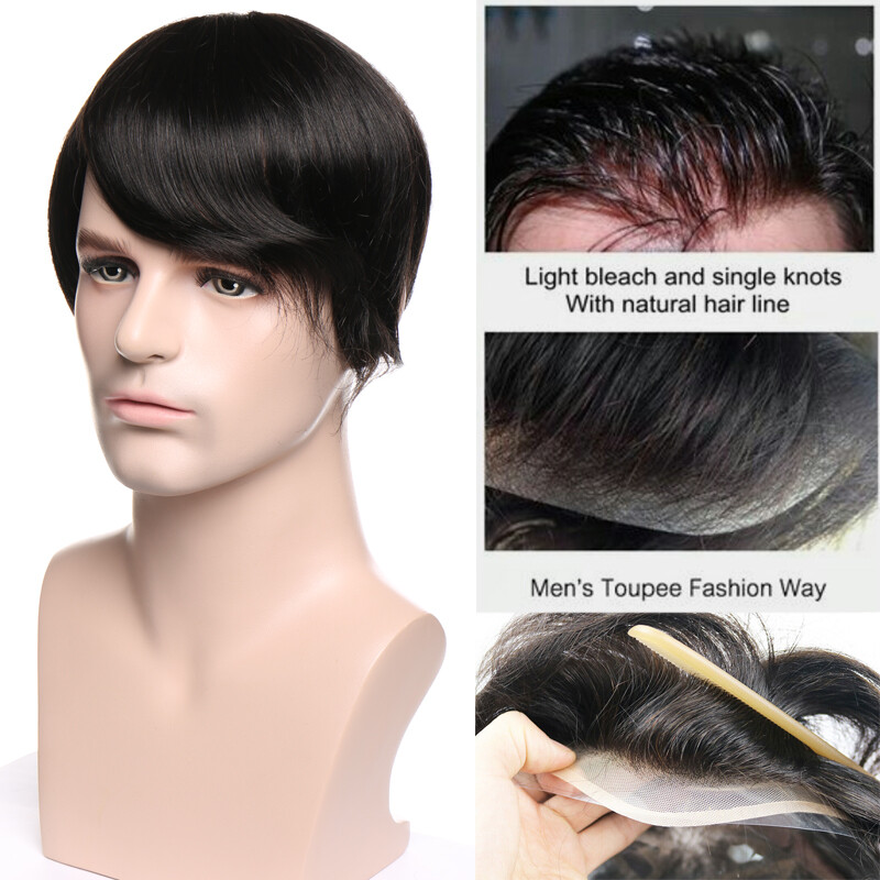 20% OFF Mens Toupee Replacement System Virgin Human Hair MONO PU Hairpiece Black