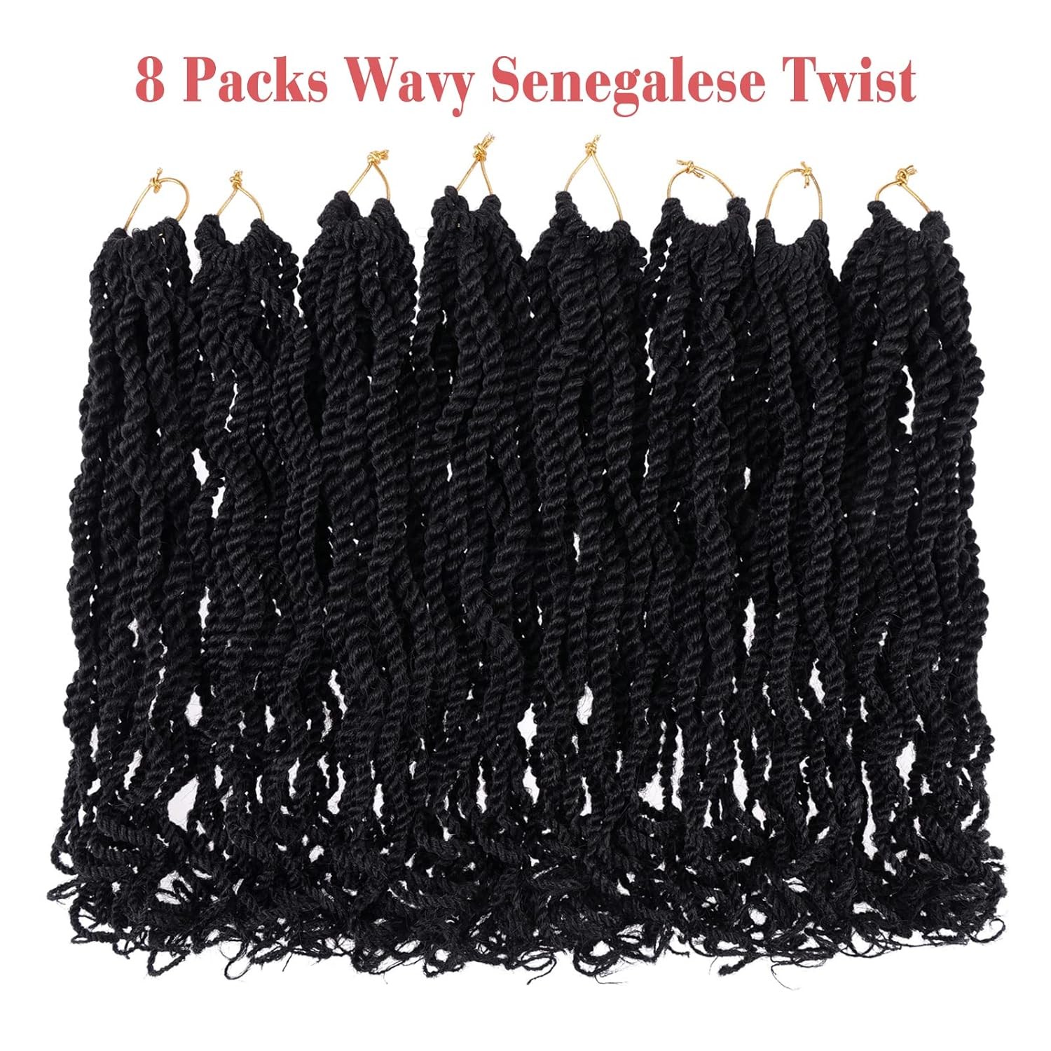Leeven 10 Inch Wavy Senegalese Twist Crochet Hair with Curly Ends 8 Packs Black