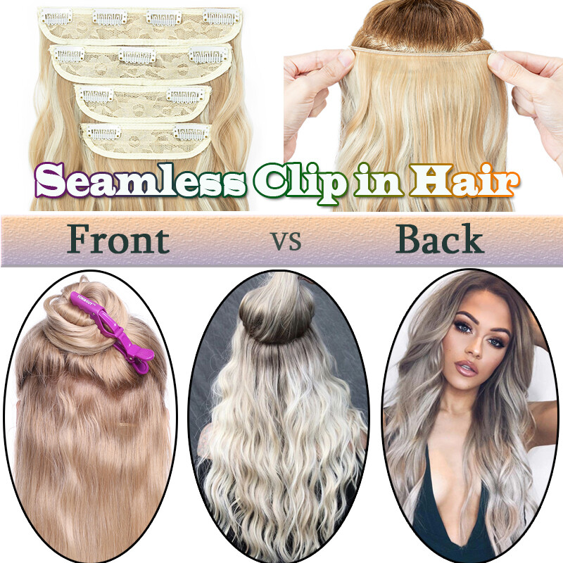 4PCS Clip In 100%Real THICK as Human Hair Extension Full Head Highlight Balayage