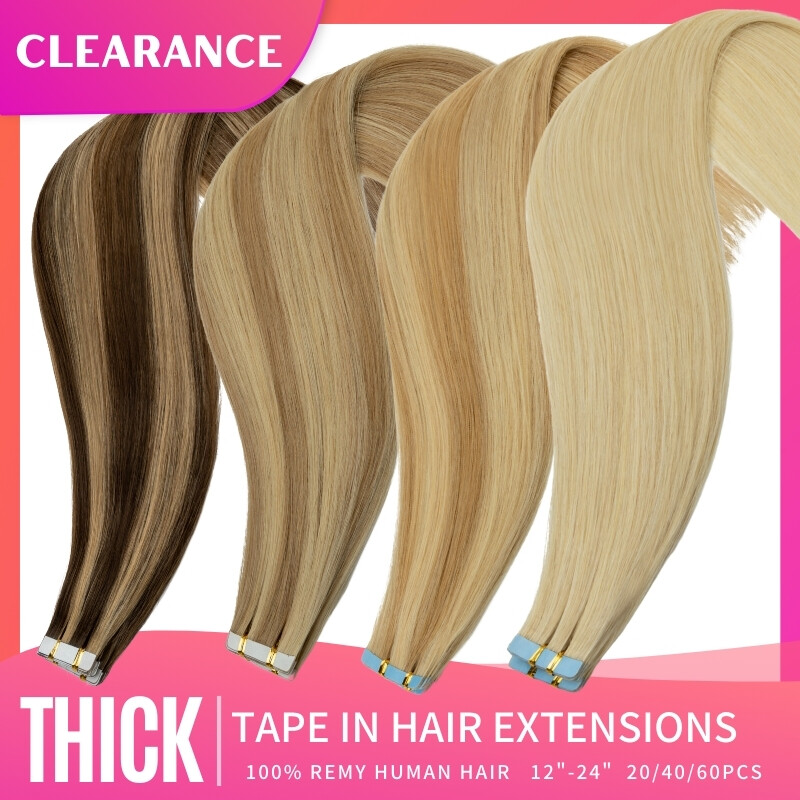 CLEARANCE 20 PCS Thick Tape In Remy Human Hair Extensions Full Head Brown 2.5G