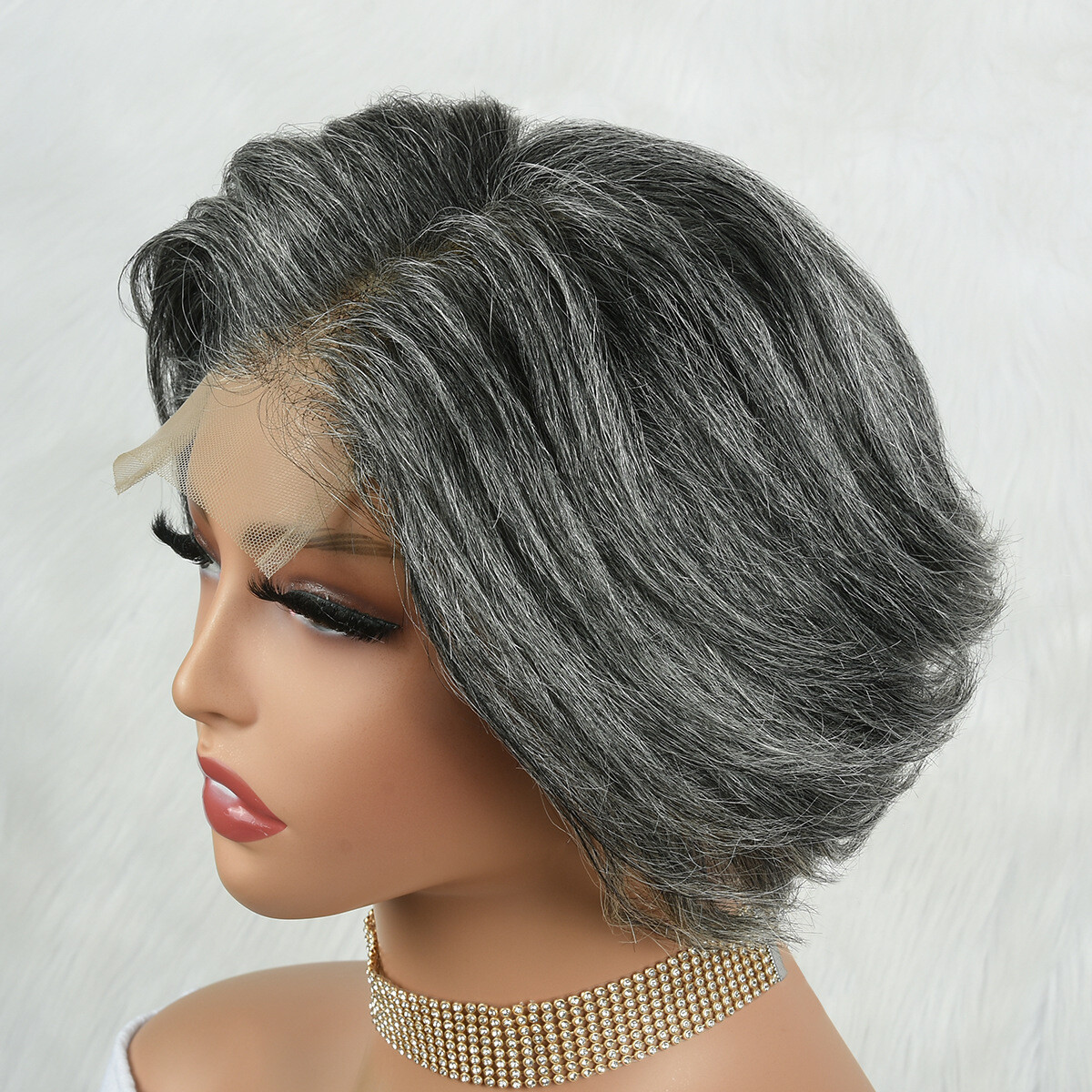 4×4 Lace Closure Wigs Gray Human Hair Short Wigs for Women Pixie Cut Wig Bob Wig