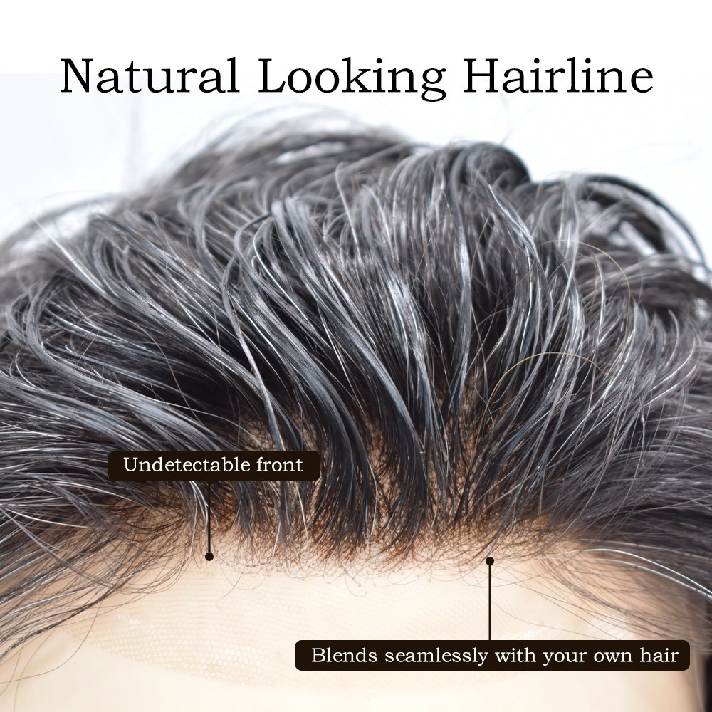 Mens Toupee Human Hair Piece replacement System for men Full French Lace Wig US