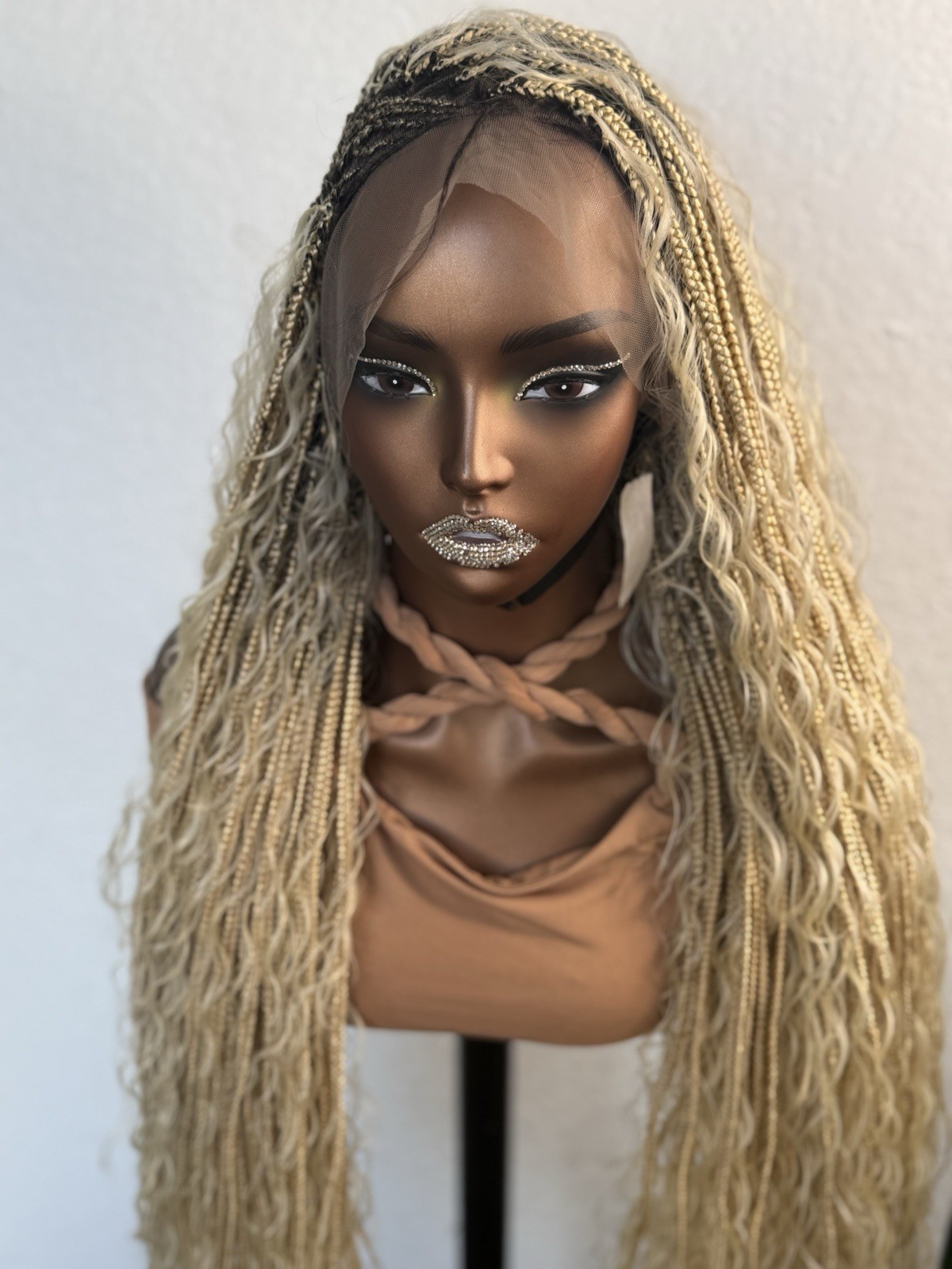 Braided Lace Front Wig Blond Dark Brown Wavy Free-Part 21-30in Women Synthetic