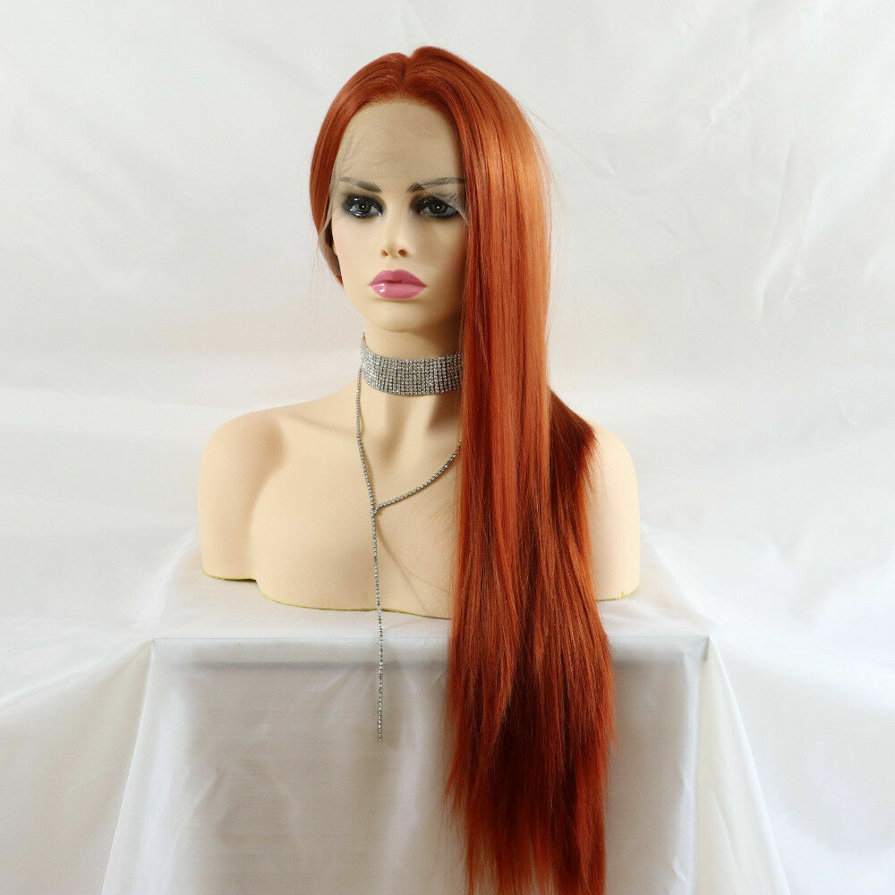 Ginger Yellow Lace Front Wigs Orange Wigs Synthetic Long Straight Hair for Women