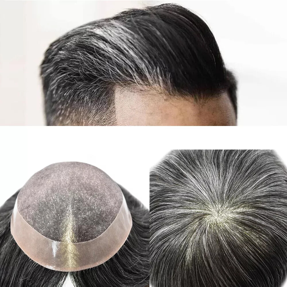 Mens Toupee Fine Mono Hairpiece Poly Skin Hair System Pu Replacement WigCustom-m