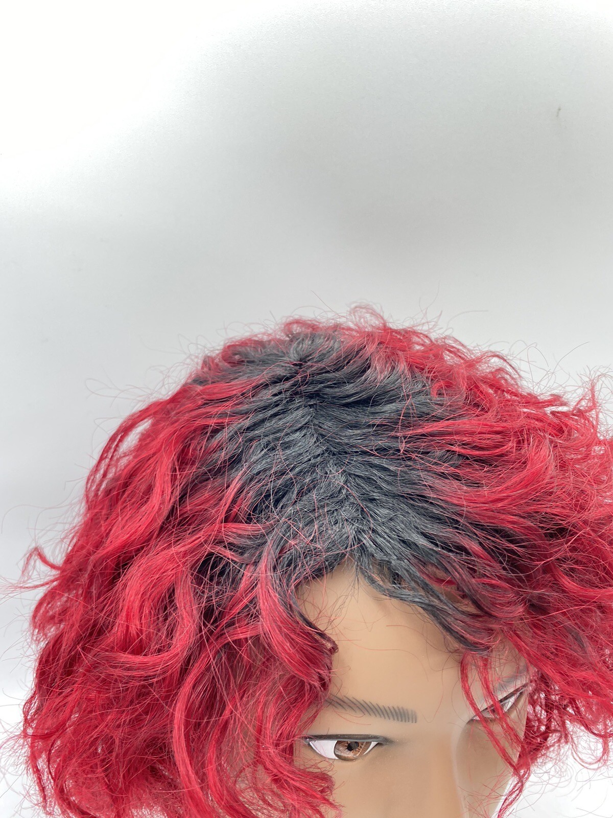 Quantum Love Human Hair Short Side Part Curly Wig Ombre Black/Burgundy Red