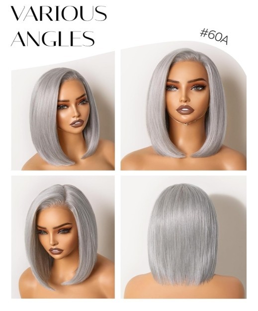 GORGIUS Silver Bob Wig Gray Highlights Lace Front Glueless Straight 12in