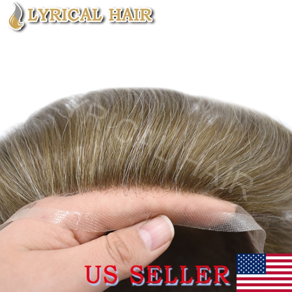 US Swiss Lace Front Mens Toupee Human Hair System Thin Skin PU Hairpiece For Men