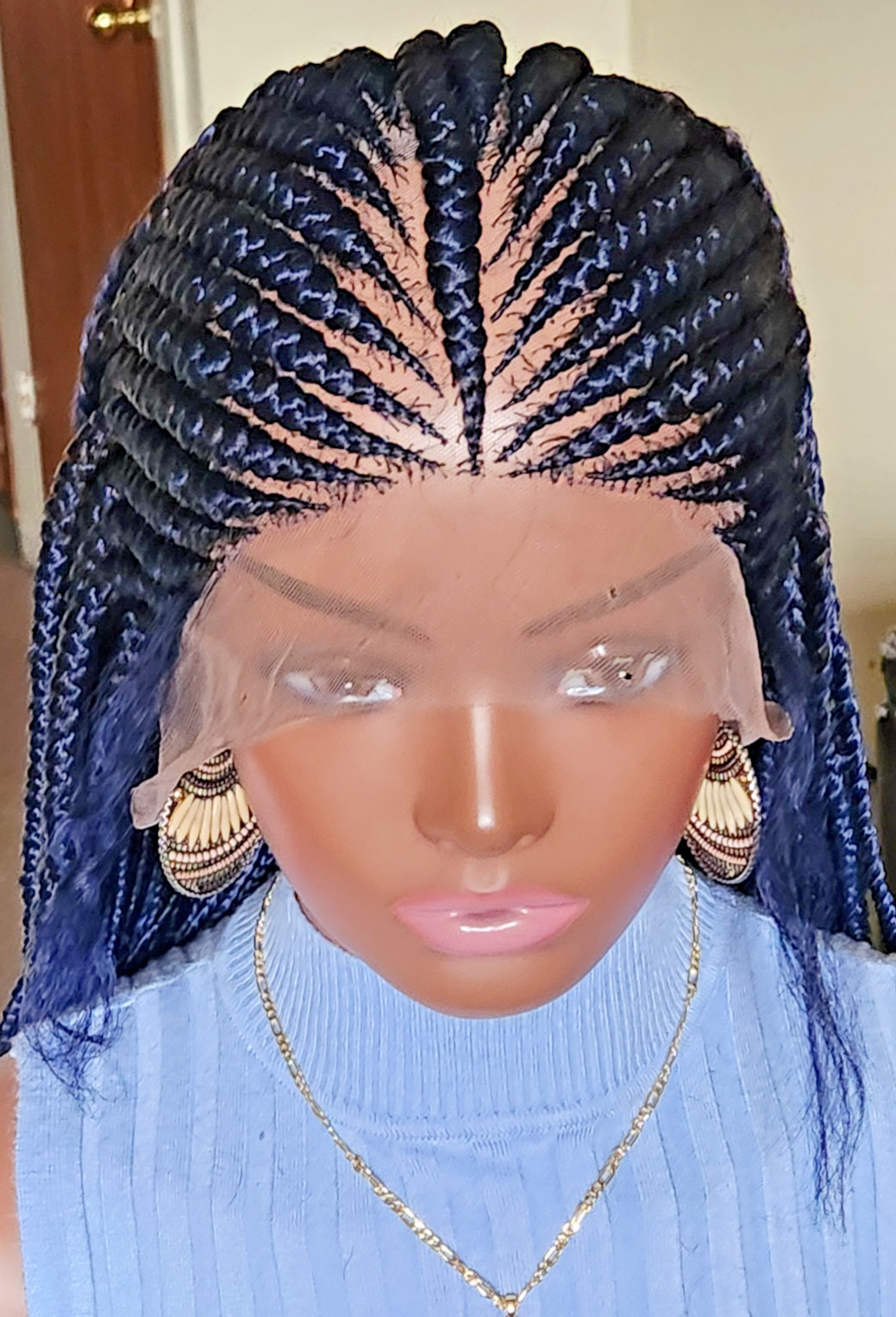 Handmade box Full Lace Cornrow wig 1B mix Dark blue