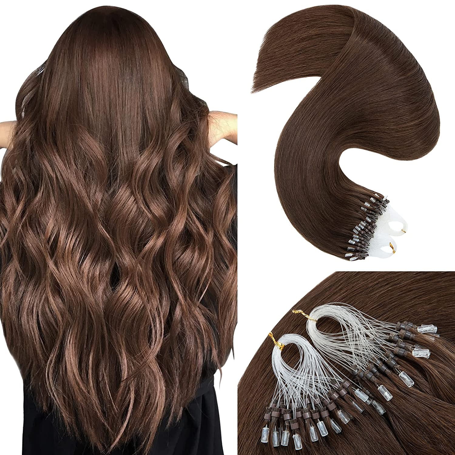 Micro Ring Link Human Hair Extensions Silicone Micro Beads Loop Tip Remy Hair US