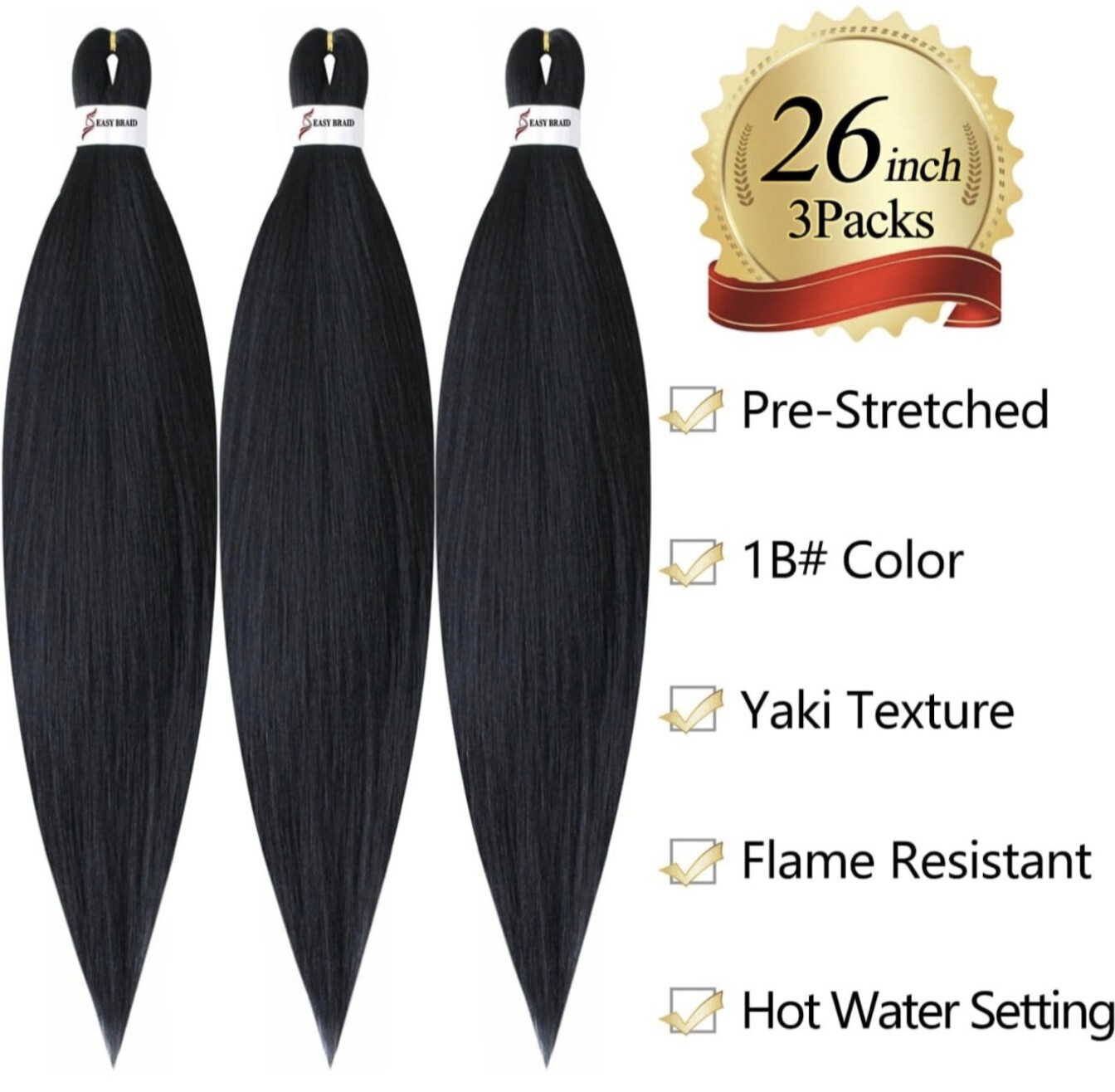 26 inch 3Packs (9.51 OZ.) Pre-Stretched Braiding Hair Easy Braid Professional…