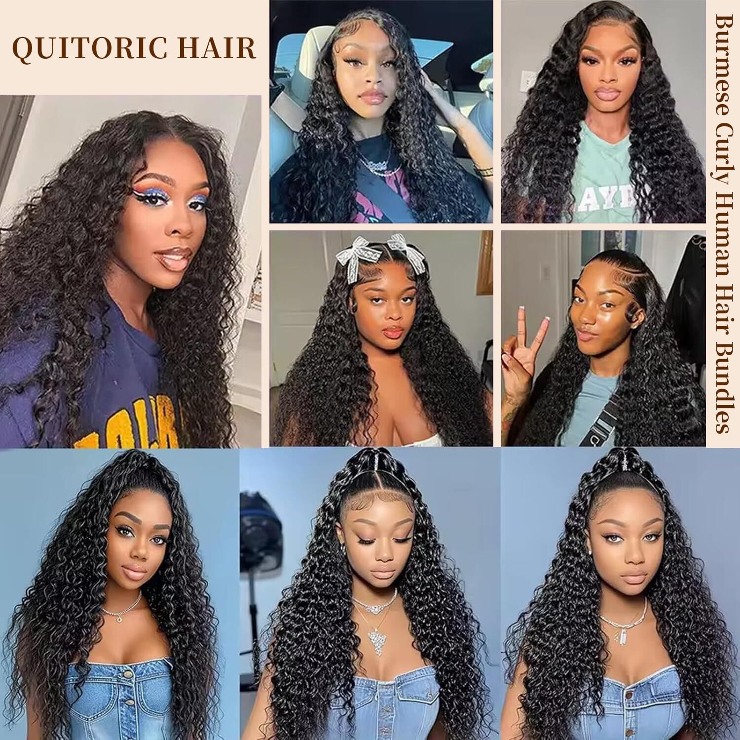 Quitoric 12A Burmese Curly Bundles Human Hair 14 16 18 Inch 100 Unprocessed
