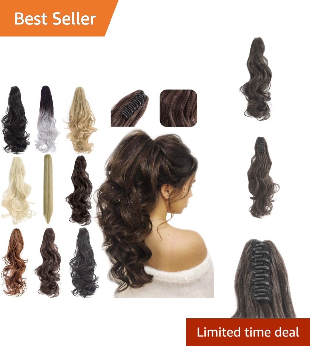 Lightweight 20″ Straight Ponytail Clip-In Extension – Natural Look Dark Brown