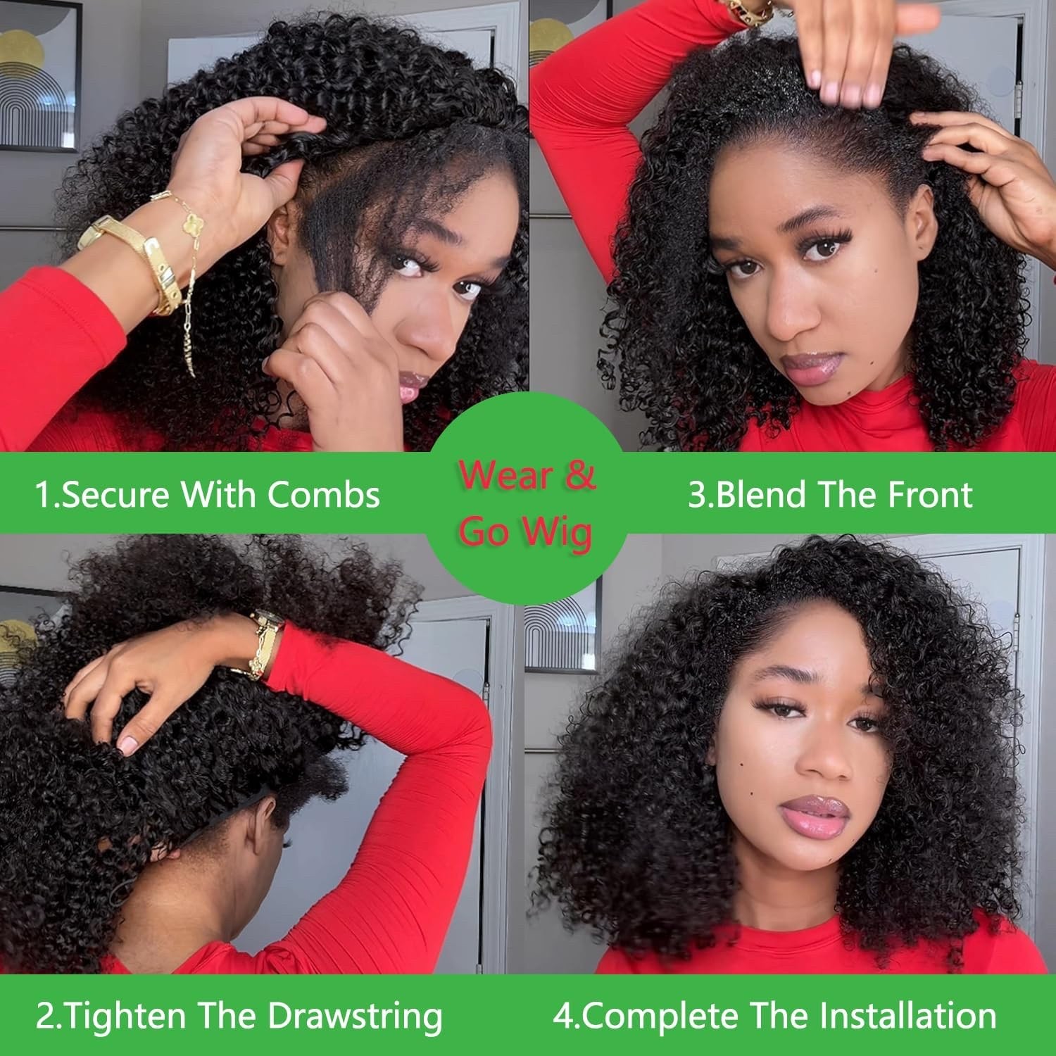 Half Wig Human Hair – 200% Density Curly Half Wig 3 In 1 Wear Go Glueless Wigs 1
