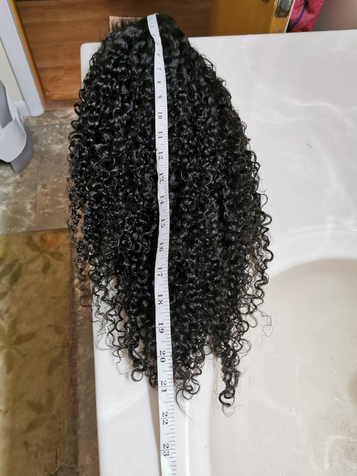 High Quality Natural Black Kinky Curly Human Hair Glueless Lace Closure Wig 24″
