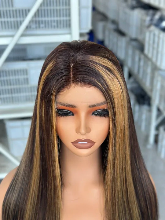 100% Human Hair Highlight Brown 22inch Silk Straight 5×5 HD Lace Frontal Wig