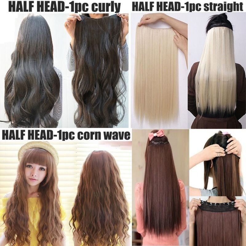Real Thick AS Human Hair 1Piece Full Head Clip In Hair Extensions Straight Wavy
