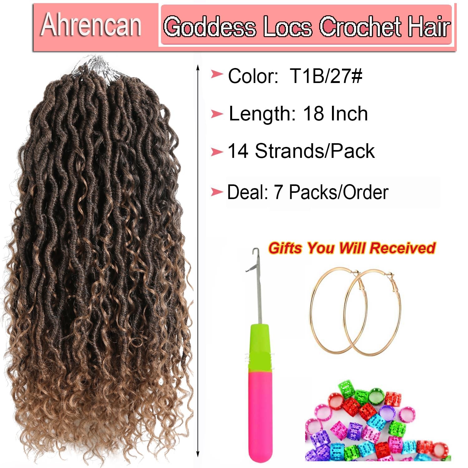 Ahrencan 18″ Boho Goddess Locs Crochet Hair 7 Packs Pre-Looped