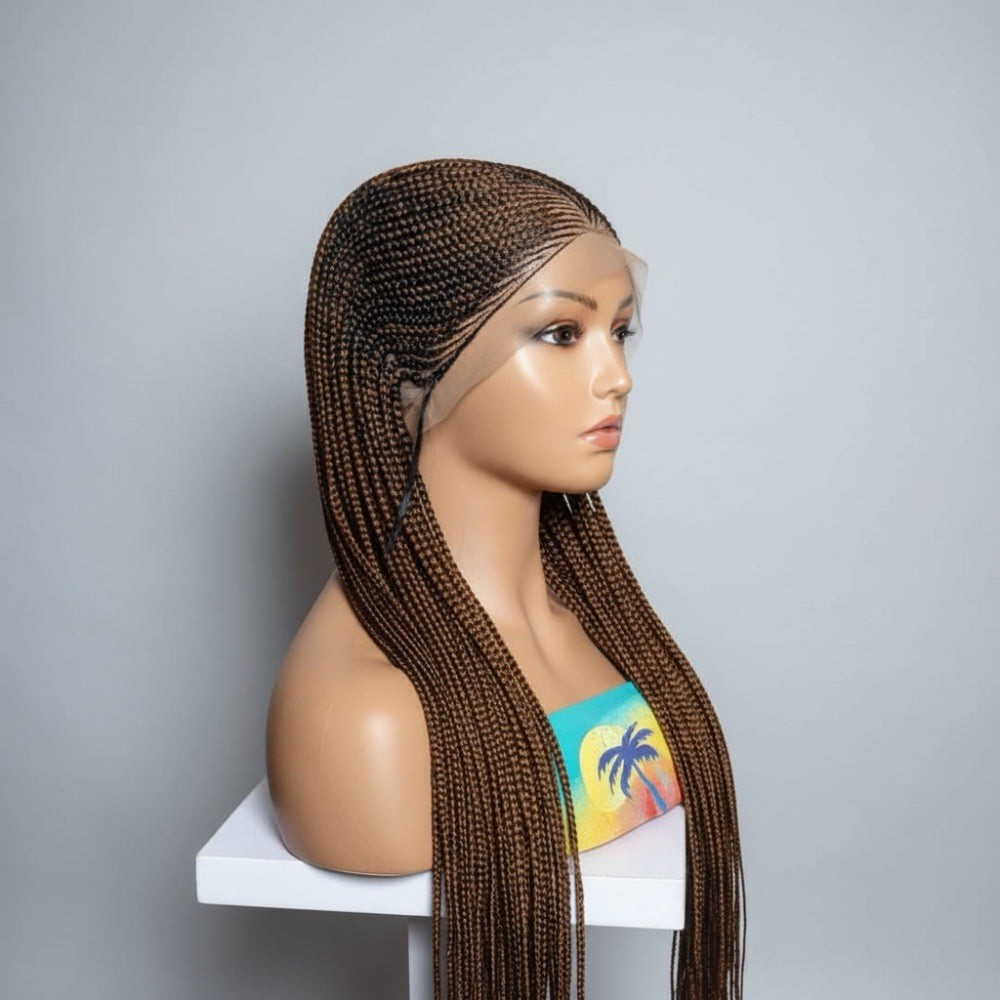 Black and Brown Braided Wig Cornrow Individual Braids Full Lace Baby Hair -36in