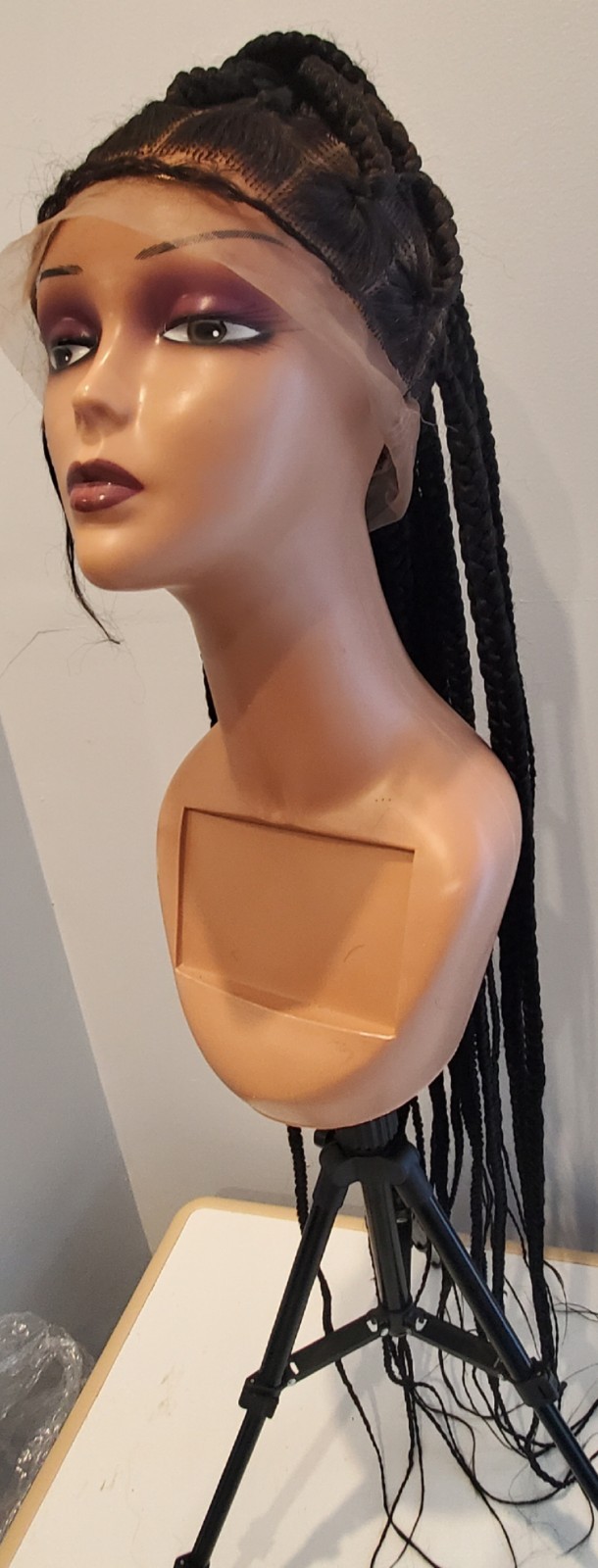 Long Black Braided Wigs Synthetic Heat Safe Lace Front Wigs Glueless For Women