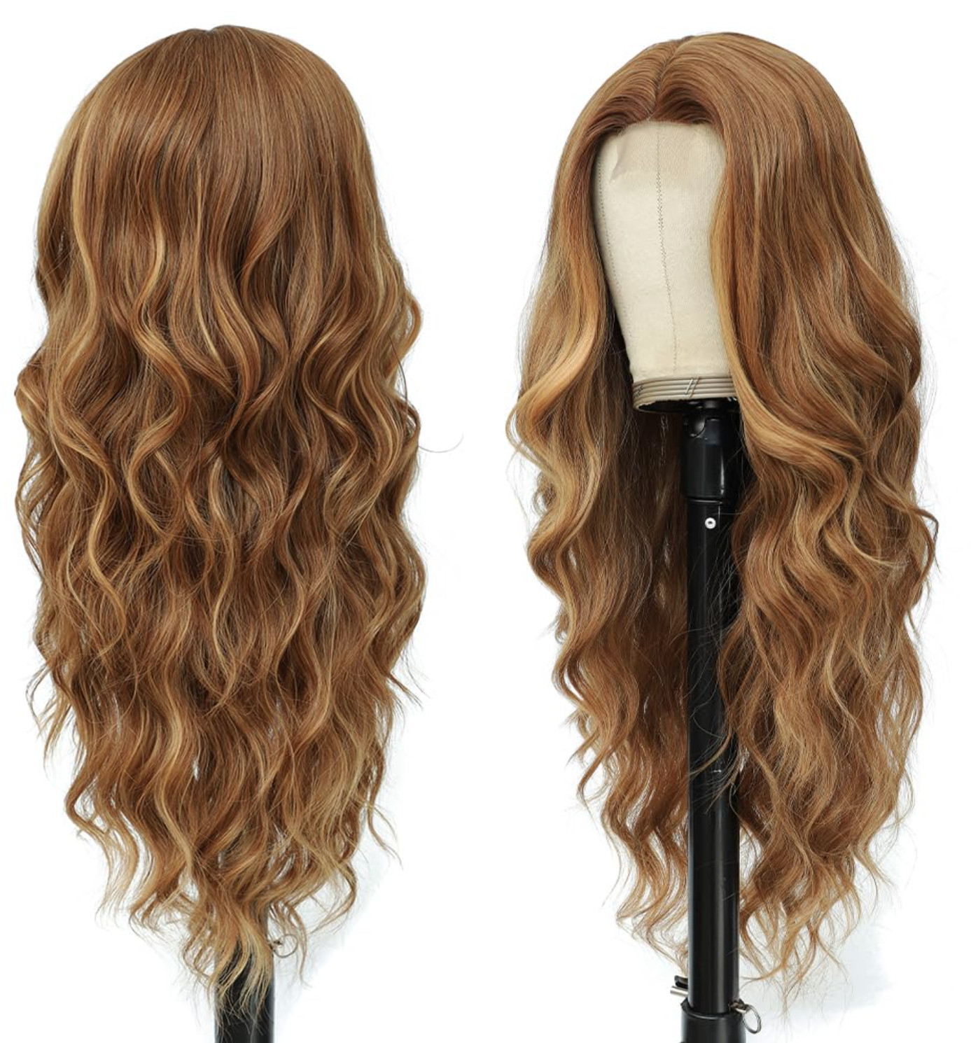 Long Honey Blonde Highlights Wig Women 26″ Wavy Curly Synthetic Heat Resistant