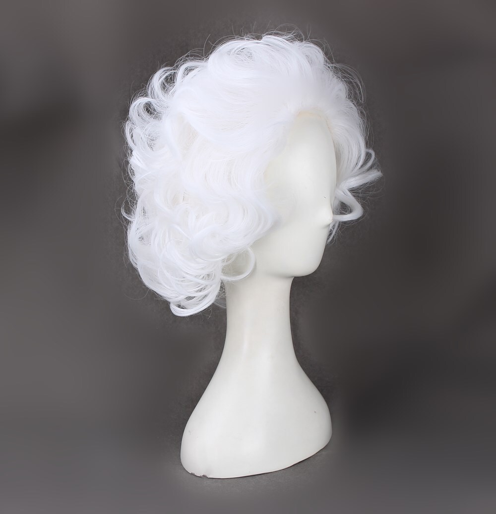 Old Lady Women White Wigs Short Fluffy Curly Cosplay Party Halloween+Wig Cap