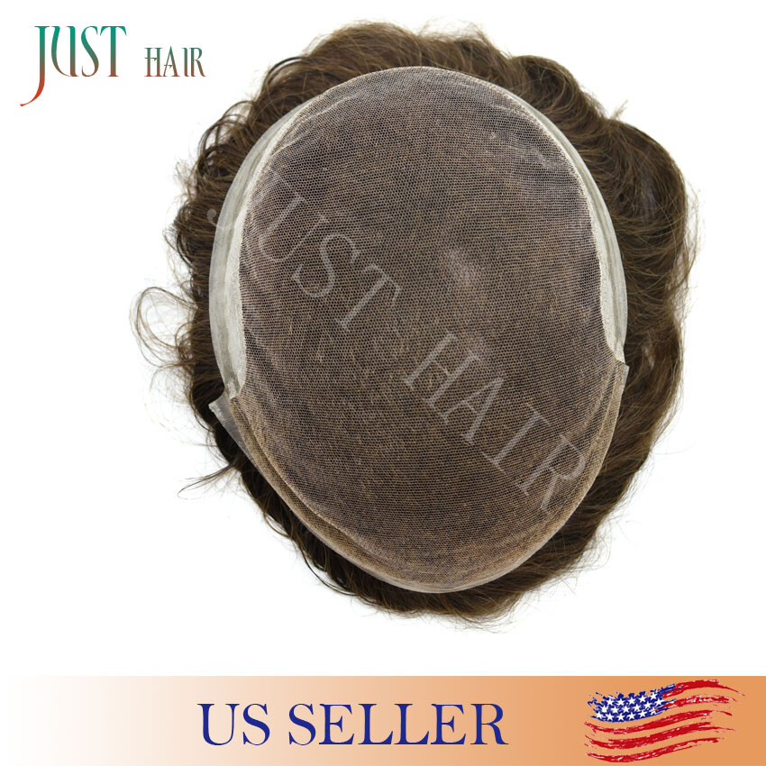 French Lace Front Mens Toupee Poly Skin Hairpieces Human Hair Replacement System