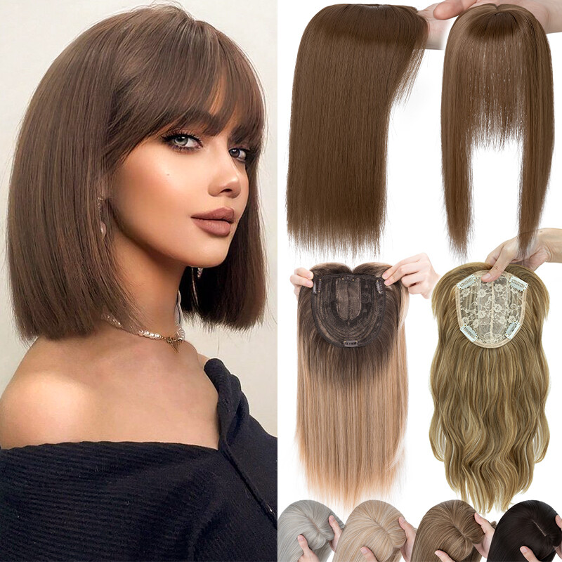 100% Real As Human Remy Hair Women Topper Toupee False Piece Clip In Silky Based