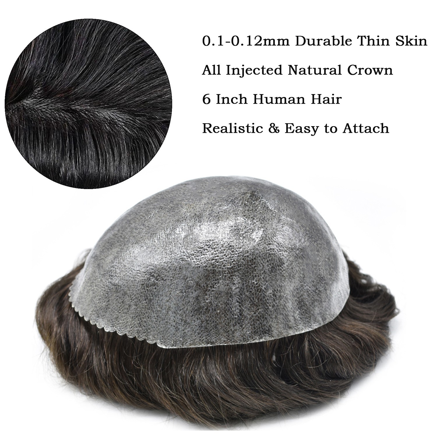 Toupee for Men 0.1MM Thin Skin PU Mens Toupee Human Hair System Mens Hair Piece