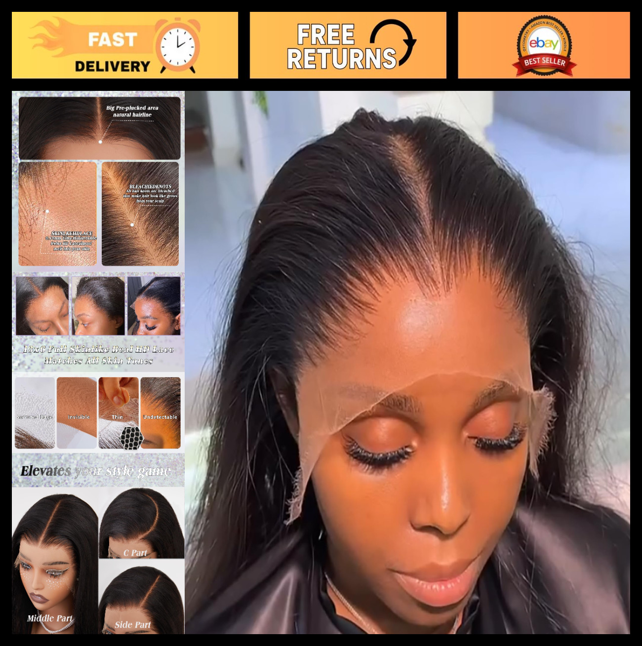 26 Inch HD Lace Front Wig, 13×6 Full Frontal, Pre-Plucked, 200% Density, Invisib