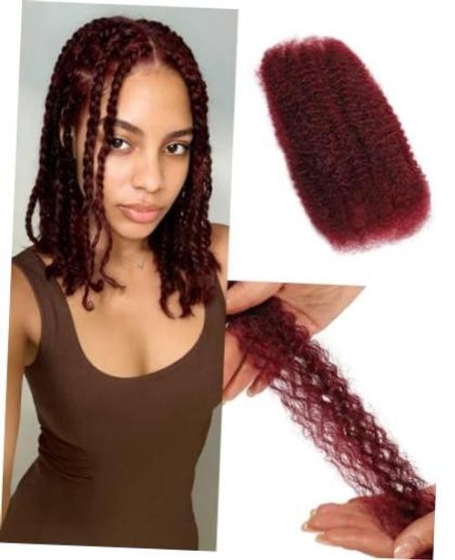Afro Kinkys Bulk Human Hair, 4C Curly for Braids 50gram, 12 Inch #99J Burgundy
