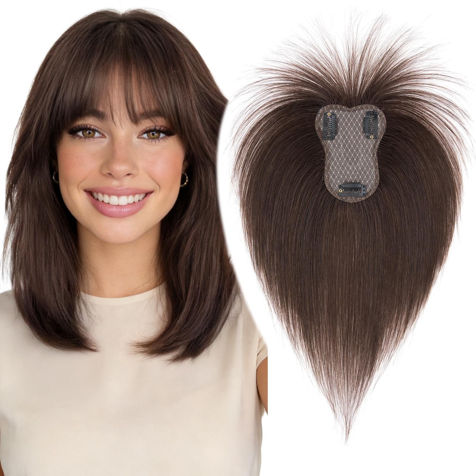 My-Lady Human Hair Toppers For Women Real Human Hair Air Bangs Hand-Tied Thin 8