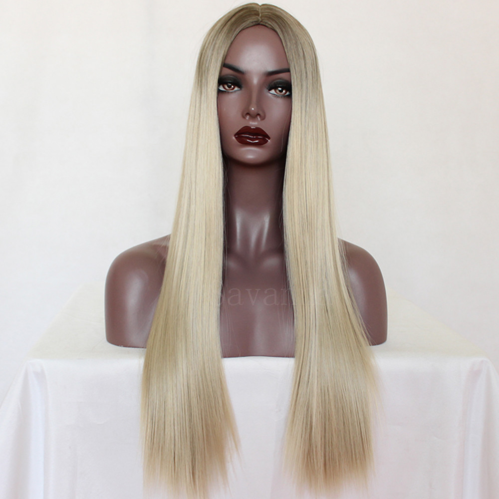 Women’s Ombre Blonde Glueless Natural Straight Heat Resistant Synthetic Hair