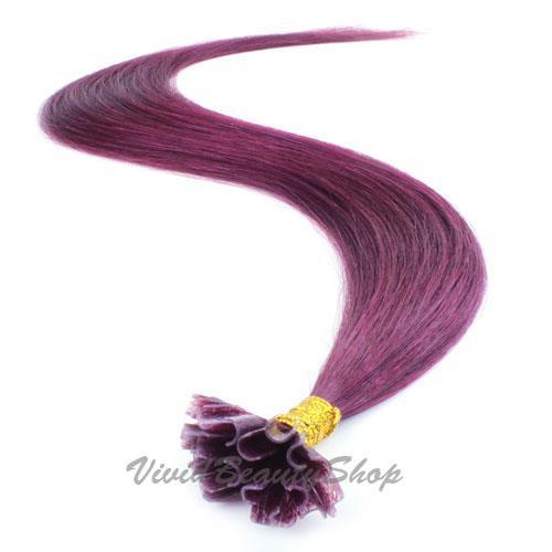 100 Purple Pre Glued Bond U Nail Tip Fuion Keratin Long Human Hair Extension 22″
