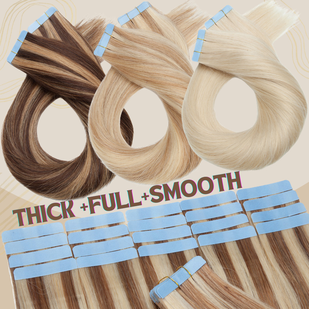 Thick 20pcs 40pcs 60pcs Tape In 100% Remy Real Human Hair Extensions Full Head S