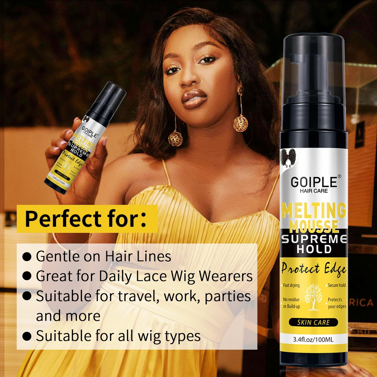 Lace Melting and Holding Mousse Glue-Less Hair Adhesive for Wigs, Wig Glue La…
