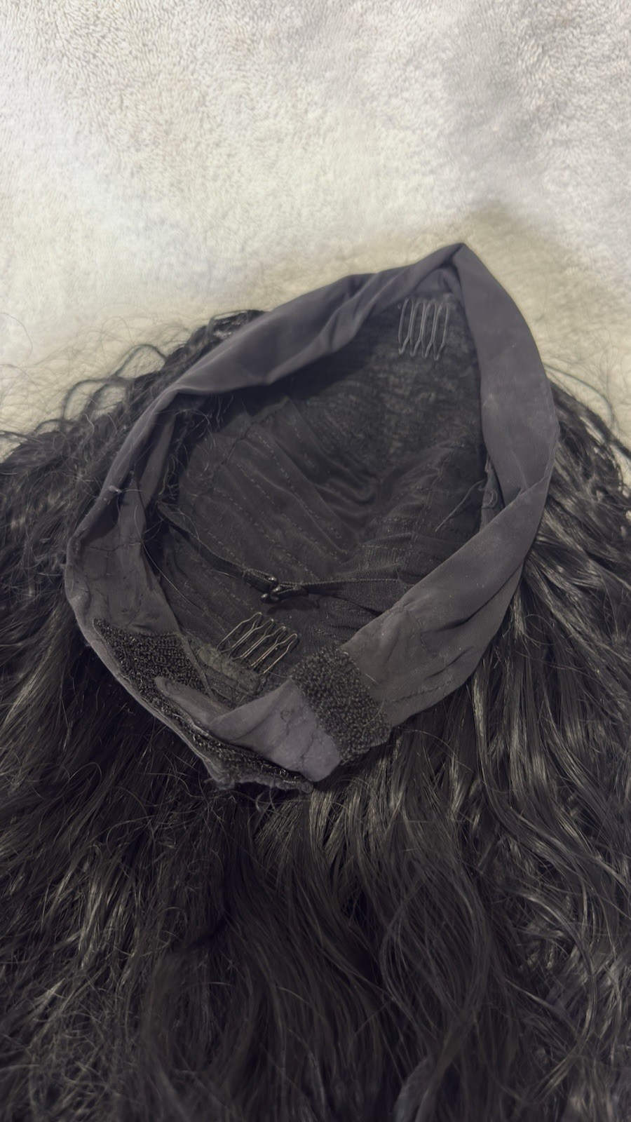 Black Curly Wig for Women, Drawstring Attachment, Classic Cap #0003