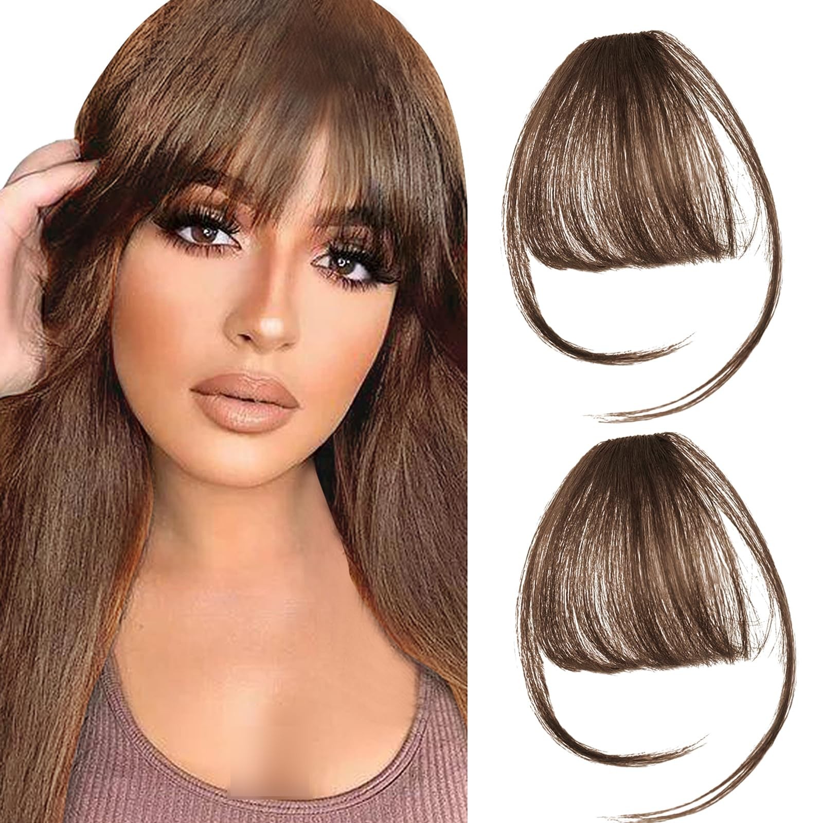 2PCS Clip in Bangs Real Human Hair,Fake Bangs Hair Clip on Bangs for Women,Cu…