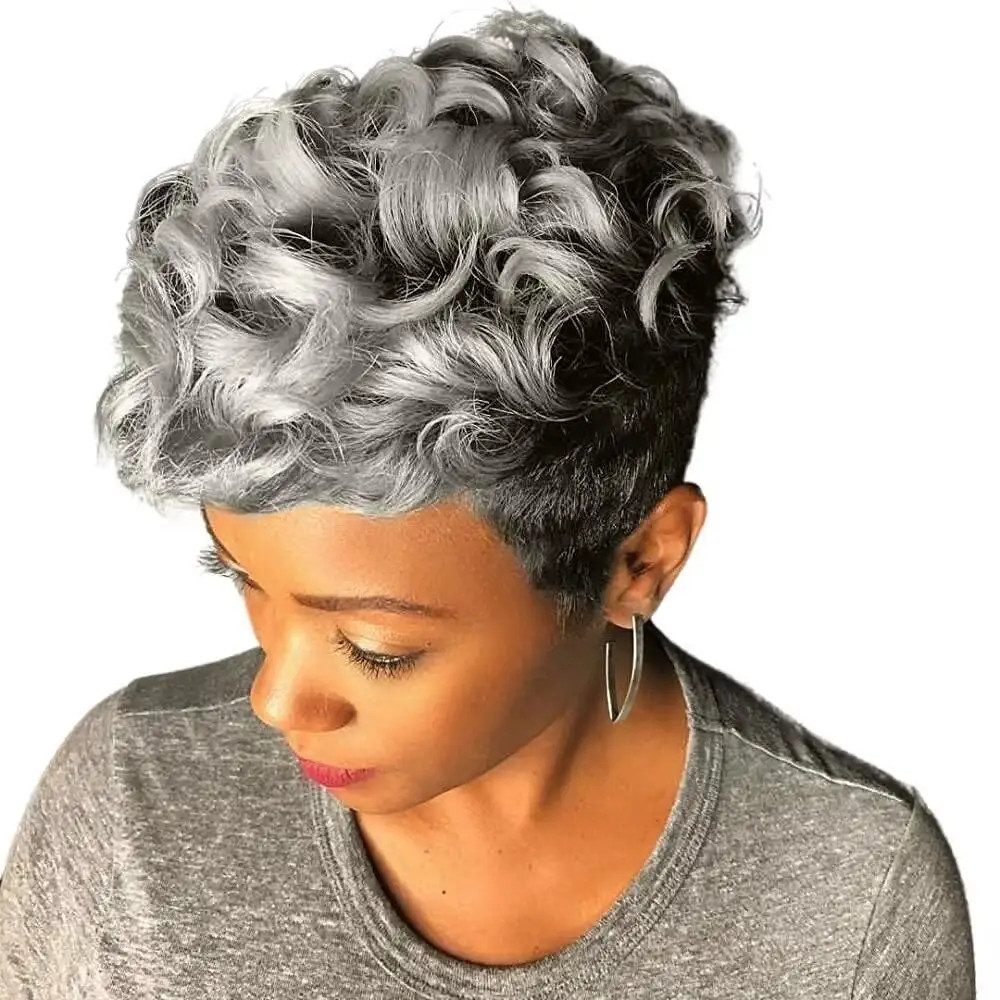 Fake Hair Natural Wavy Black Elf Short Curly Wig Synthetic Wig For Black Women