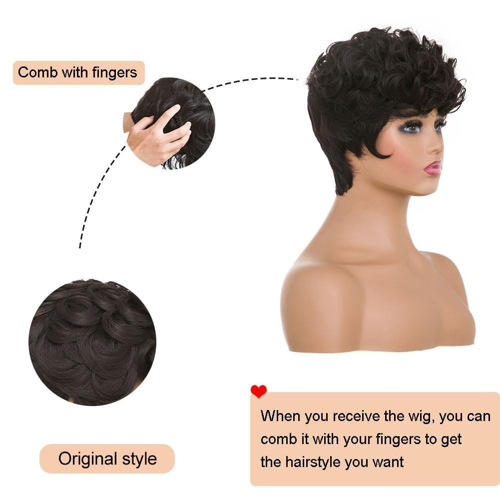 Luxurious Brown Pixie Wig for Black Women – Soft Curly Fiber, Adjustable Fit