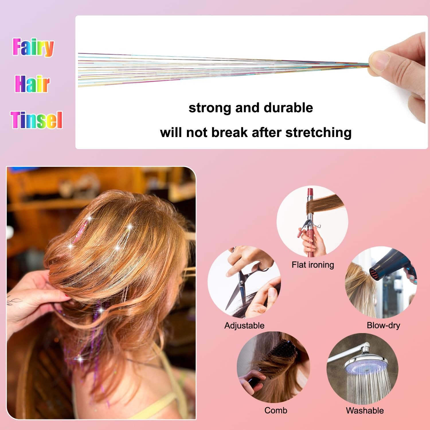 Hair Tinsel, 6000 Strands 48 Inch Hair Tinsel Kit with Tools Glitter Tinsel H…