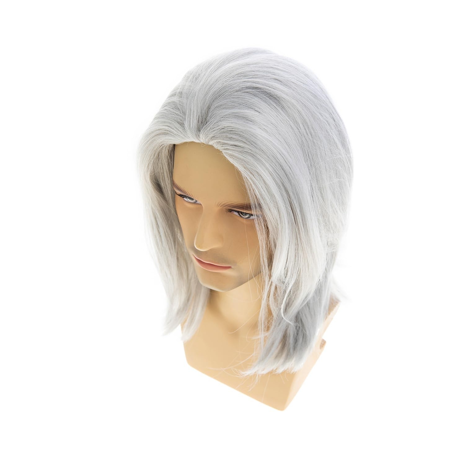 Mens Wig White Long Straight Synthetic Heat Resistant Costume Cosplay Hair Wig
